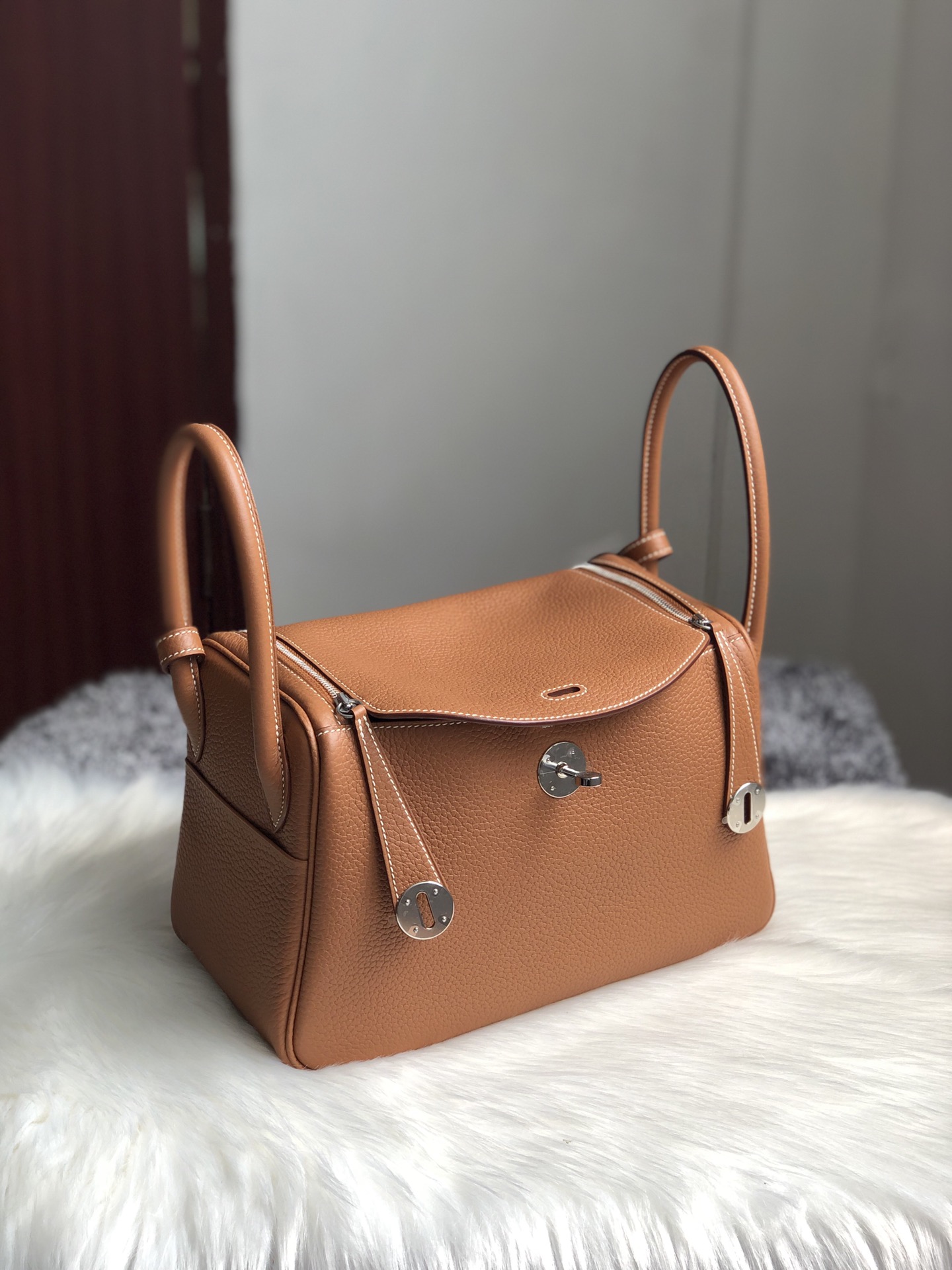 에르메스 린디백26 골드브라운 은장 소가죽